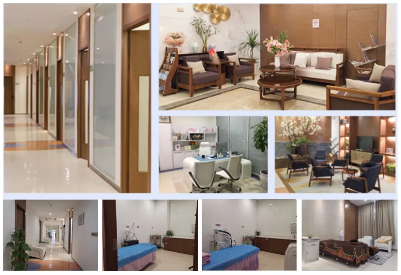 Composite published by the BenQ partner department showing its corridors, waiting areas, consulting rooms and treatment rooms.